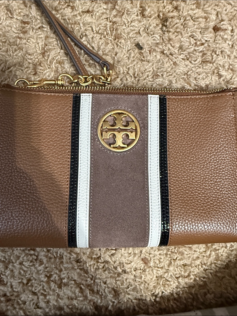 Tory Burch Tan and Brown Leather Crossbody with Stripe Accent - Picture 5 of 5